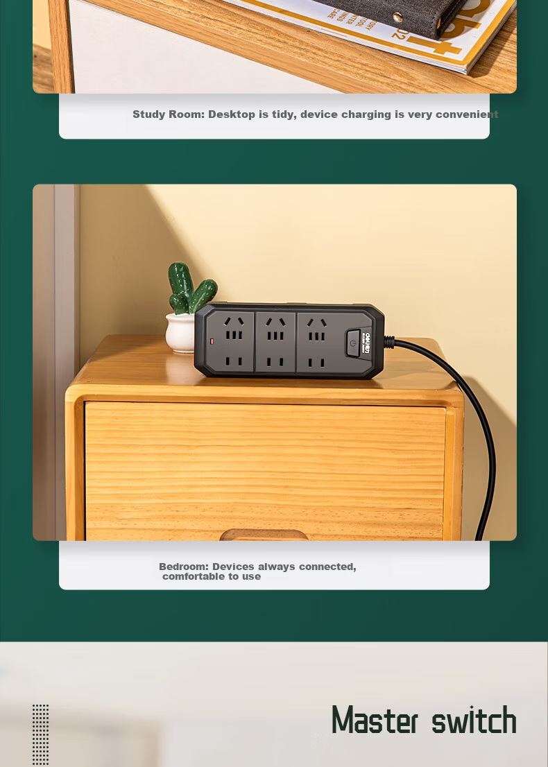 Deli 3C Certified National Standard Safe Power Strip, Extension Cord/Power Bar/Power Board/Surge Protector, 6 Outlets 3 Meters, Master Switch, Black, 18341(03) 11