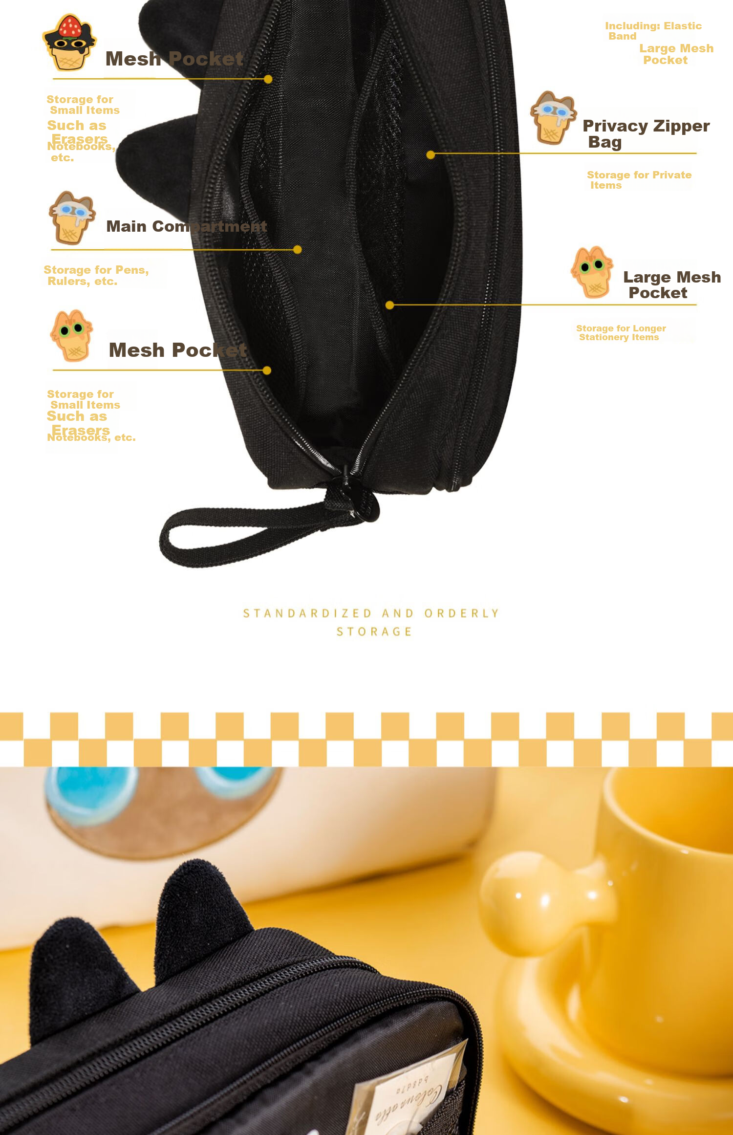 Hongdian Large Capacity Pencil Case for Middle School Girls, Stationery Pencil Box for Boys, New Style Stationery Pencil Case for College Students, Black Cat Plush Pencil Bag, Mysterious Black Cat, Back-To Season, Student Party 14