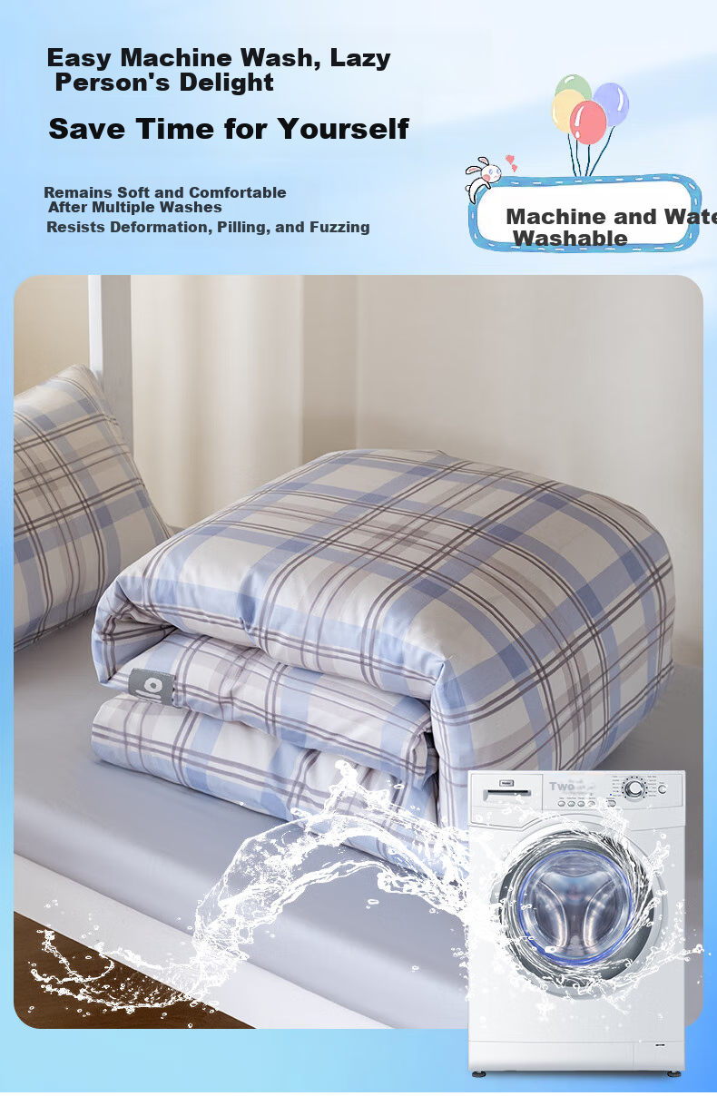 Hengyuanxiang Class A Pure Cotton Dormitory Six-Piece Set (Three-Piece Set + Pillow Core + Quilt Core + Mattress Pad), Complete Set of Blue Plaid Bedding 10