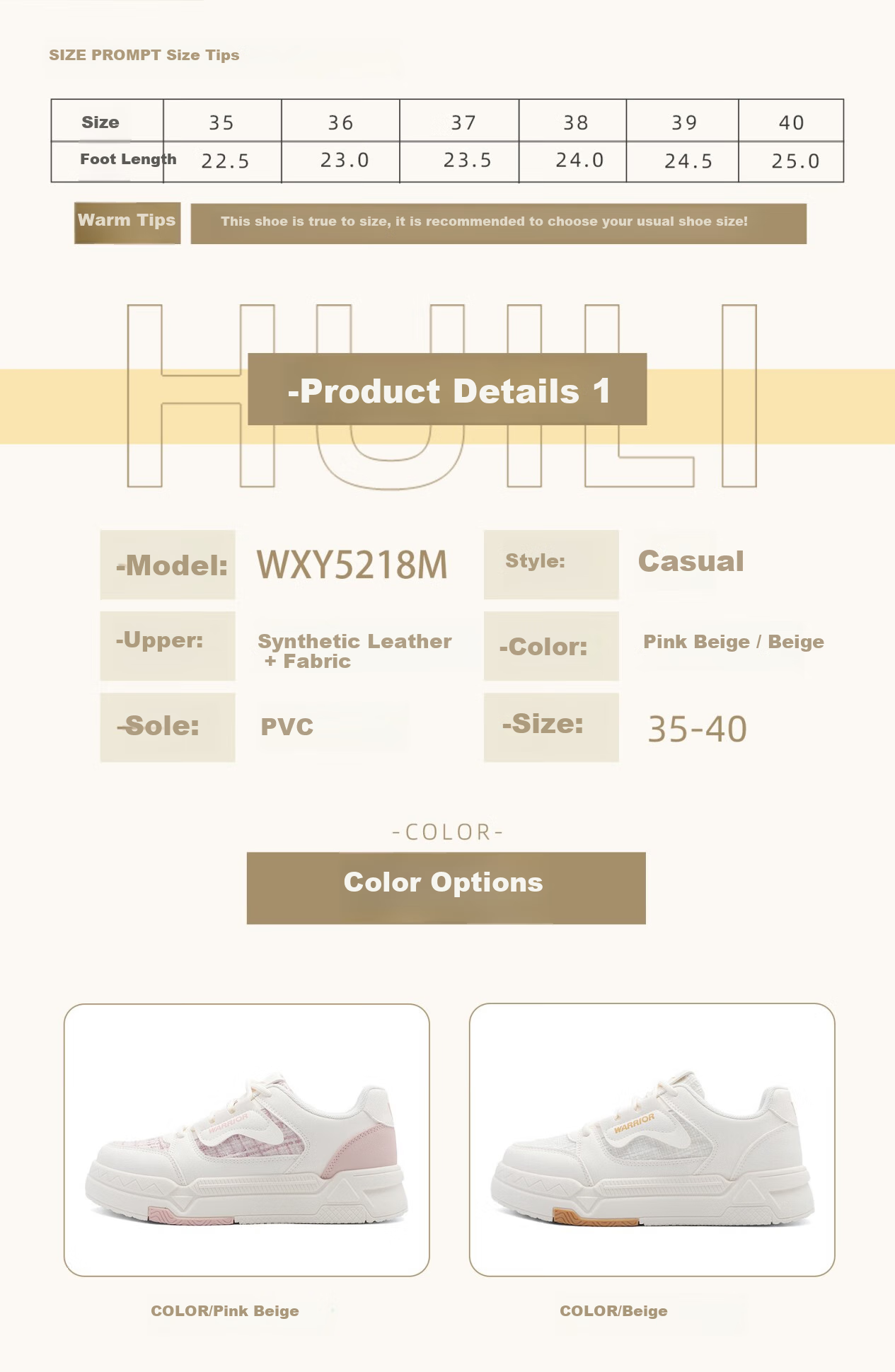 Huili Official Women's Shoes, Thick-Soled Sneakers, Fashionable Chanel-Style Casual Shoes for Women WXY5218M, Beige Pink, Size 37 1
