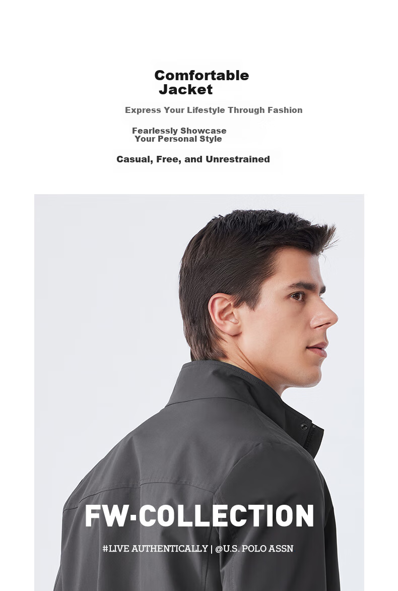 U.S. POLO ASSN. Men's Jacket, Autumn And Winter Business Casual Stand-Collar Jacket, Executive Style Commuter Outerwear for Men, Black, Size M 2