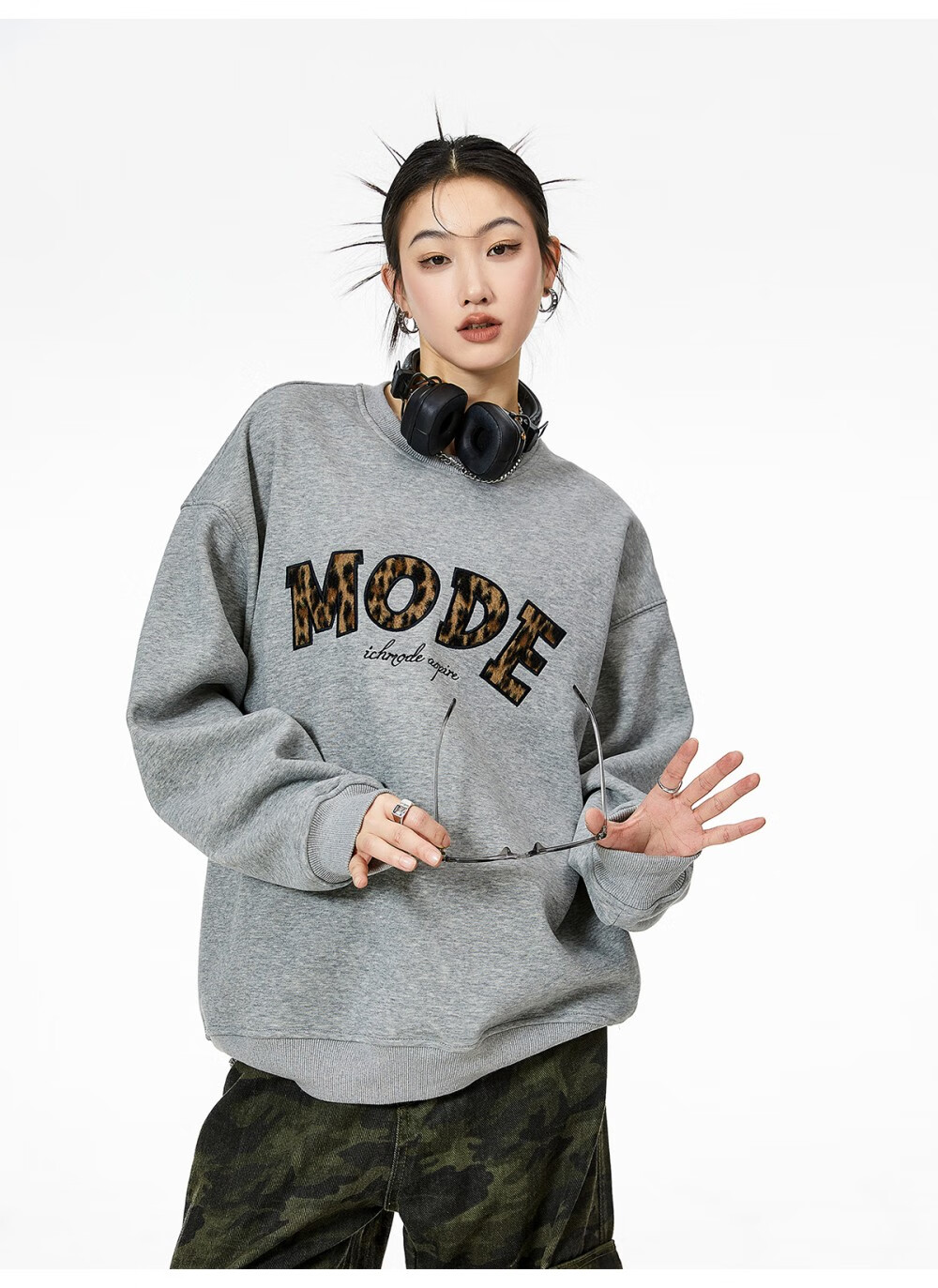 ICH MODE American Style Gray Crewneck Sweatshirt Women 2026 Spring New Loose Casual Jacket Top Light Gray S 11