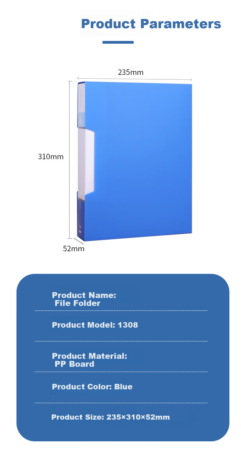 Youbili A4/80-Page Document Folder File Organizer for Students' Exam Papers, Prenatal Check-Ups, Sheet Music, And Other Documents, 1 Pack, Blue 1308 6