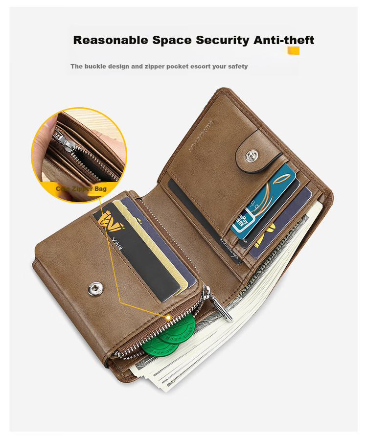 MEXICAN Men's Wallet, Top-Grain Leather, Soft Vertical Style, Multifunctional Short Card Holder, Practical Billfold 6