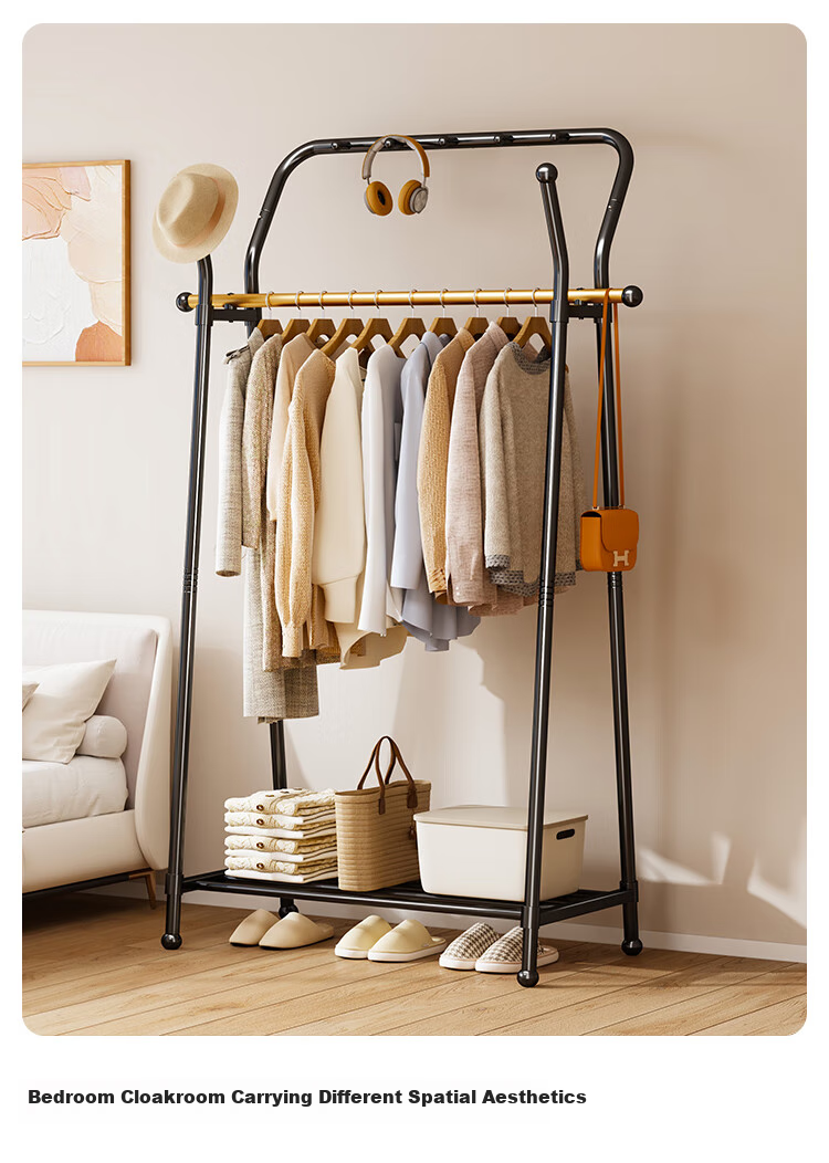 Yicainianhua Floor-Standing Coat Rack, Bedroom Clothes Hanger, Storage Rack, Large Garment Stand, Double-Pole Simple Coat Rack, 2236GDB 28