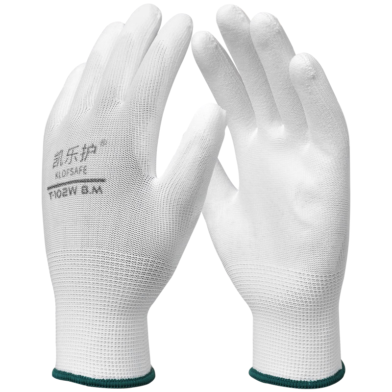 Kailehu PU Coated Palm Gloves, Coated Layer, Labor Protection, Wear-Resistant, Anti-Slip, Breathable, Comfortable Work Gloves, Fine Operation, Dust-Free, White, 10 Pairs, Size L#