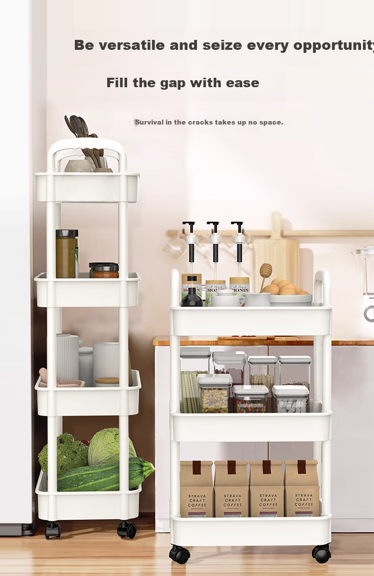 Jinlongxing Kitchen Trolley Storage Rack, Multi-Layer Baby Supplies Bathroom Floor Vegetable Snack Movable Storage Shelf, 4 Tiers 5