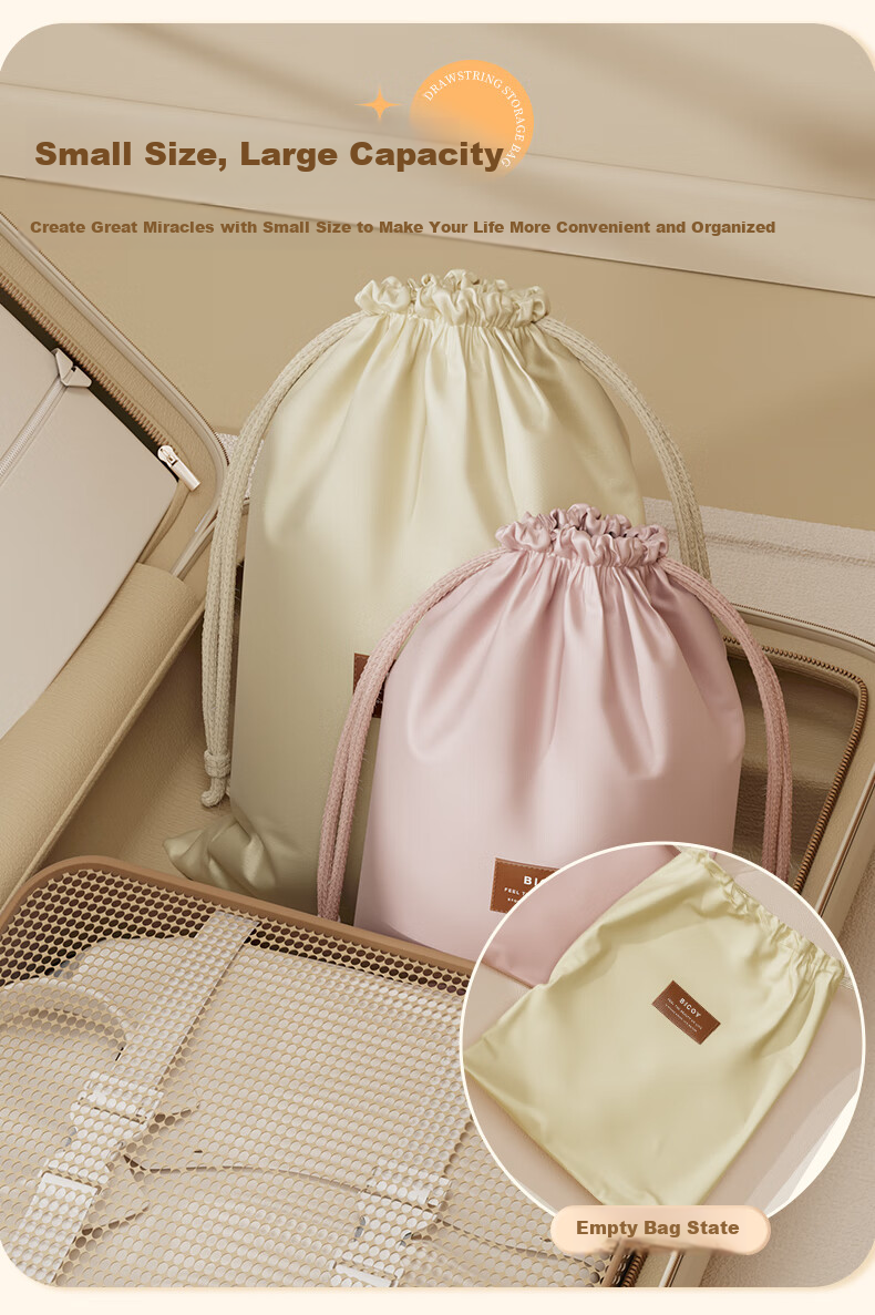 Baicaoyuan Travel Storage Bag with Drawstring, Portable Garment Organizer for Business Trips, Luggage Dust-Proof Large Medium Small Set of 3 8