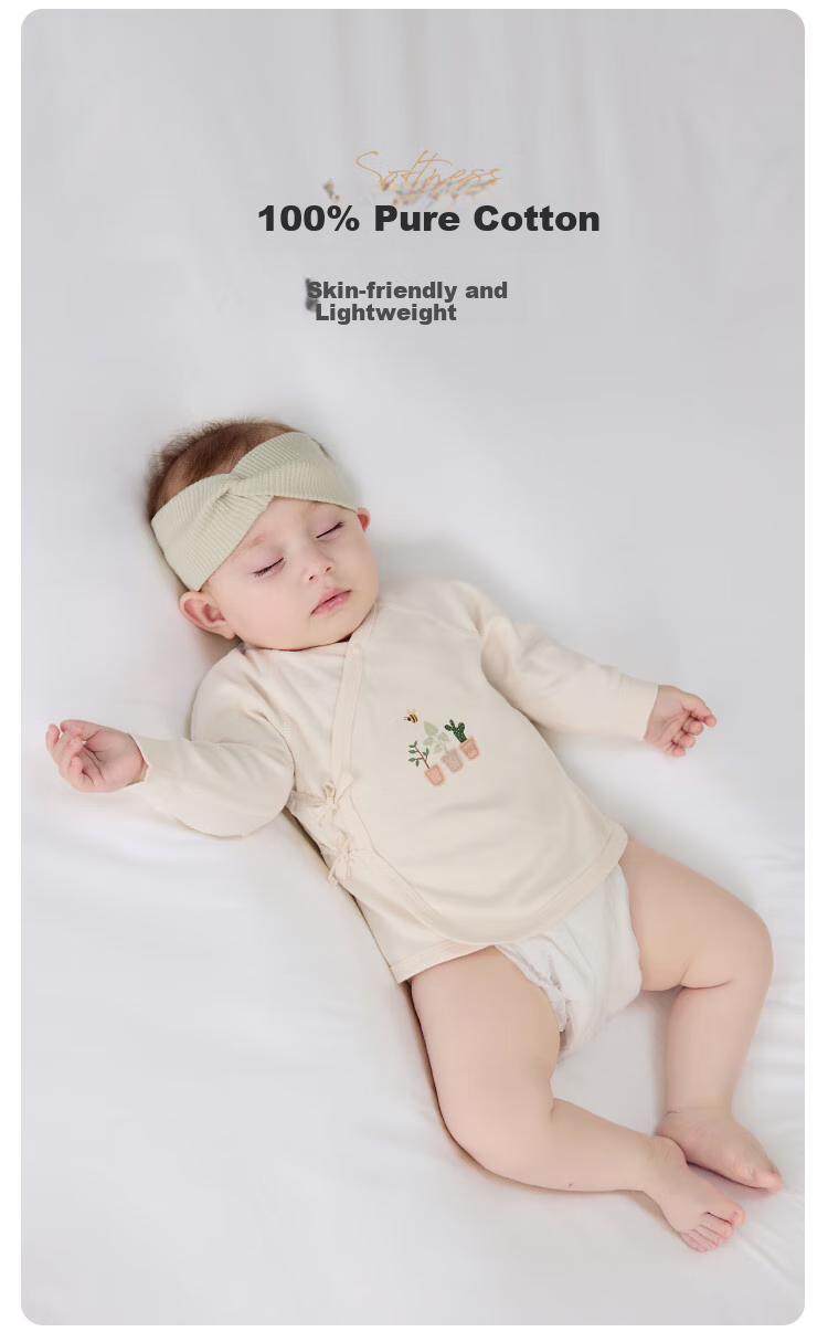 Babylove Newborn Half-Back Shirt for Spring And Autumn, 0-3 Months, Newborn Full Moon Baby, Pure Cotton Infant Clothing, Belly Protection Top 1
