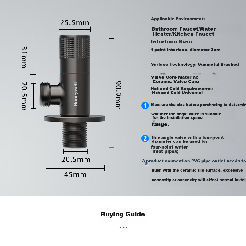 Honeywell Drinking Lead-Free Angle Valve, Triangular Valve with All-Copper Body And Ceramic Valve Core, Cold And Hot Water Compatible Lead-Free Angle Valve JF