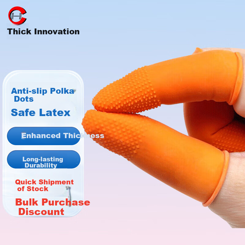 Houchuang Non-Slip Finger Cots, Latex Rubber Work Gloves, Thickened Wear-Resistant, Orange with Dotted Pattern [L/large Size], 100 Pieces [Jingcang Fast Delivery]