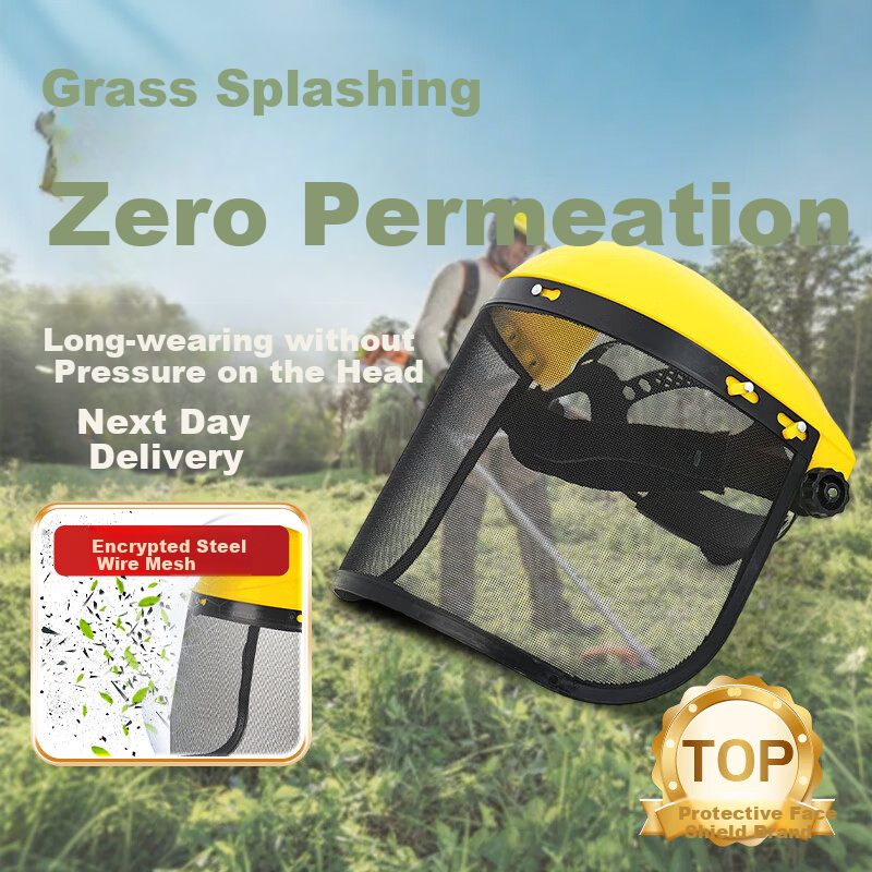 Andatong Grass Cutting Mask, Lawn Mower Protective Face Shield, Protective Gear Helmet, Dust-Proof Pesticide Spraying Goggles, Anti-Explosion Special Mask, Steel Wire Mask, Yellow
