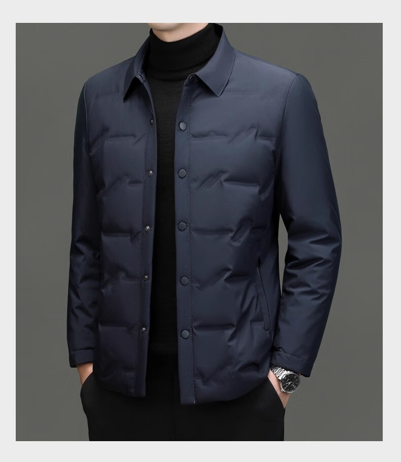 Pierre Cardin Men's Winter Down Jacket Business Lapel Windproof Warm Down Coat Casual Outerwear Dark Blue XL 10