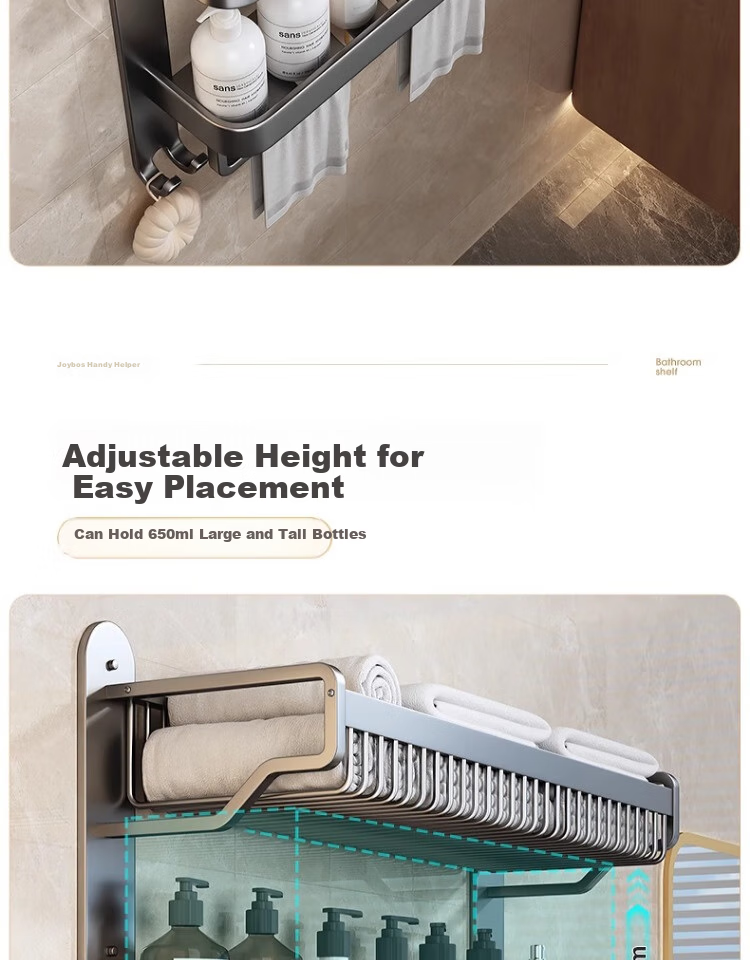 Jiabangshou Bathroom Storage Rack, No Drilling Required, Towel Rack, Bathroom Accessories Organizer, Space Aluminum Wall-Mounted Towel Rack - 2 Layers 6