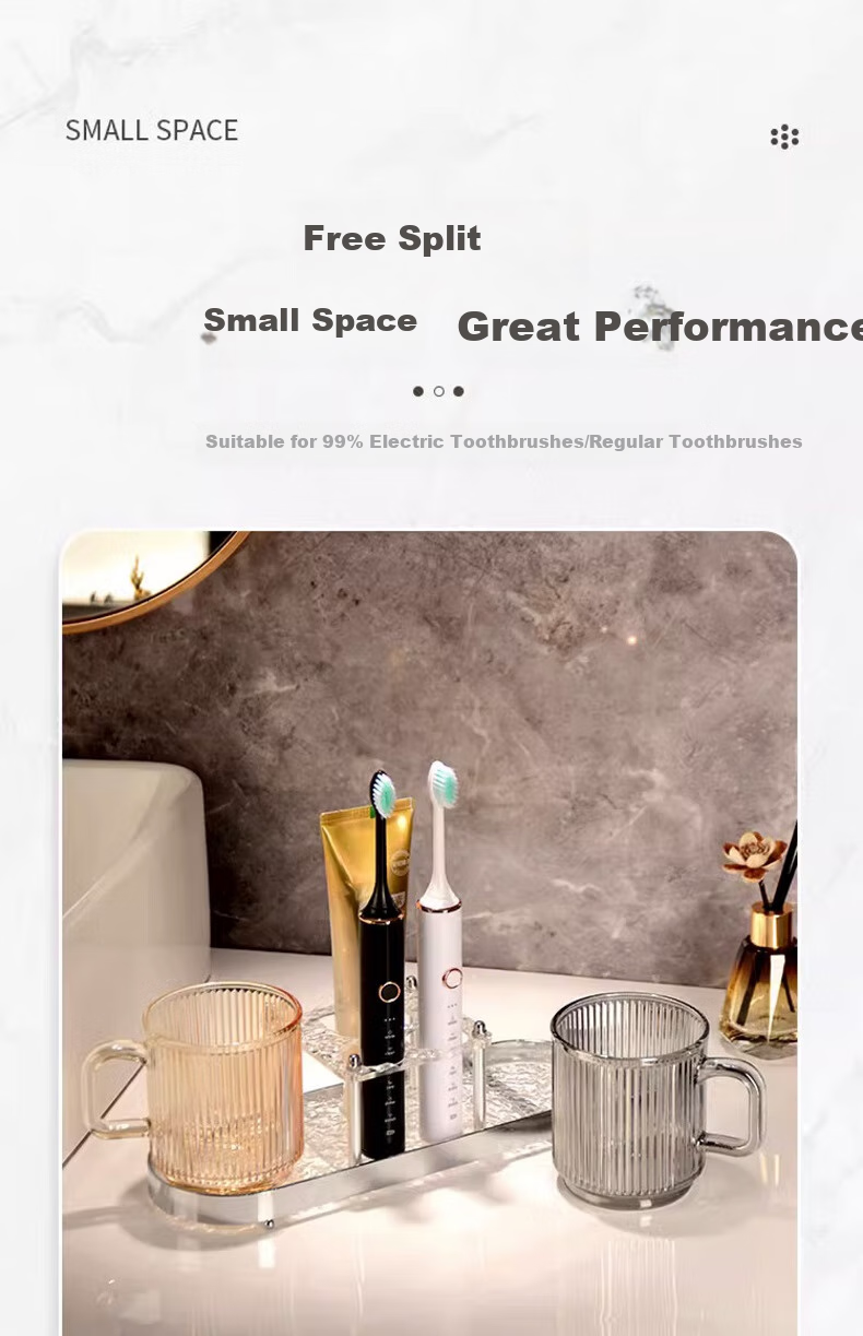 Fanyejia Glass Mouthwash Cup Set of 3, Luxury Style Couple Water Cups for Hotel, Inn, Dormitory, with Brush Handle Tooth Cup 20