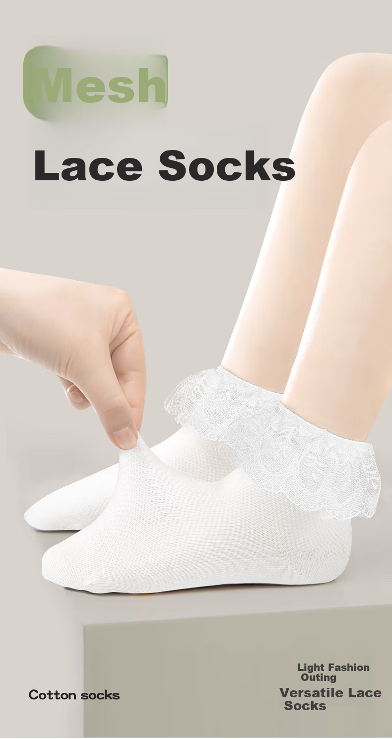 Barbie Girls' Socks, Mesh Socks with Lace Trim, Cotton Socks for Children, White Princess Style, Versatile Short Socks for Spring And Autum 1