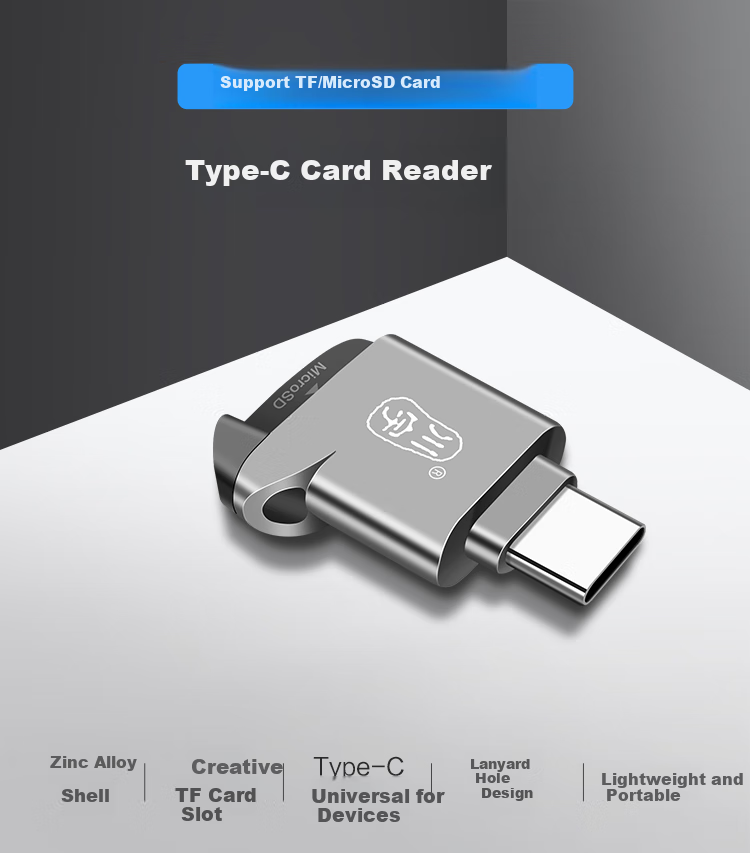 Chuanyu USB-C High-Speed TF Card Reader Type-C, DSLR Camera Storage Card, Dash Cam, Drone Computer, Apple 15 Phone Memory Card Mini Reader 2
