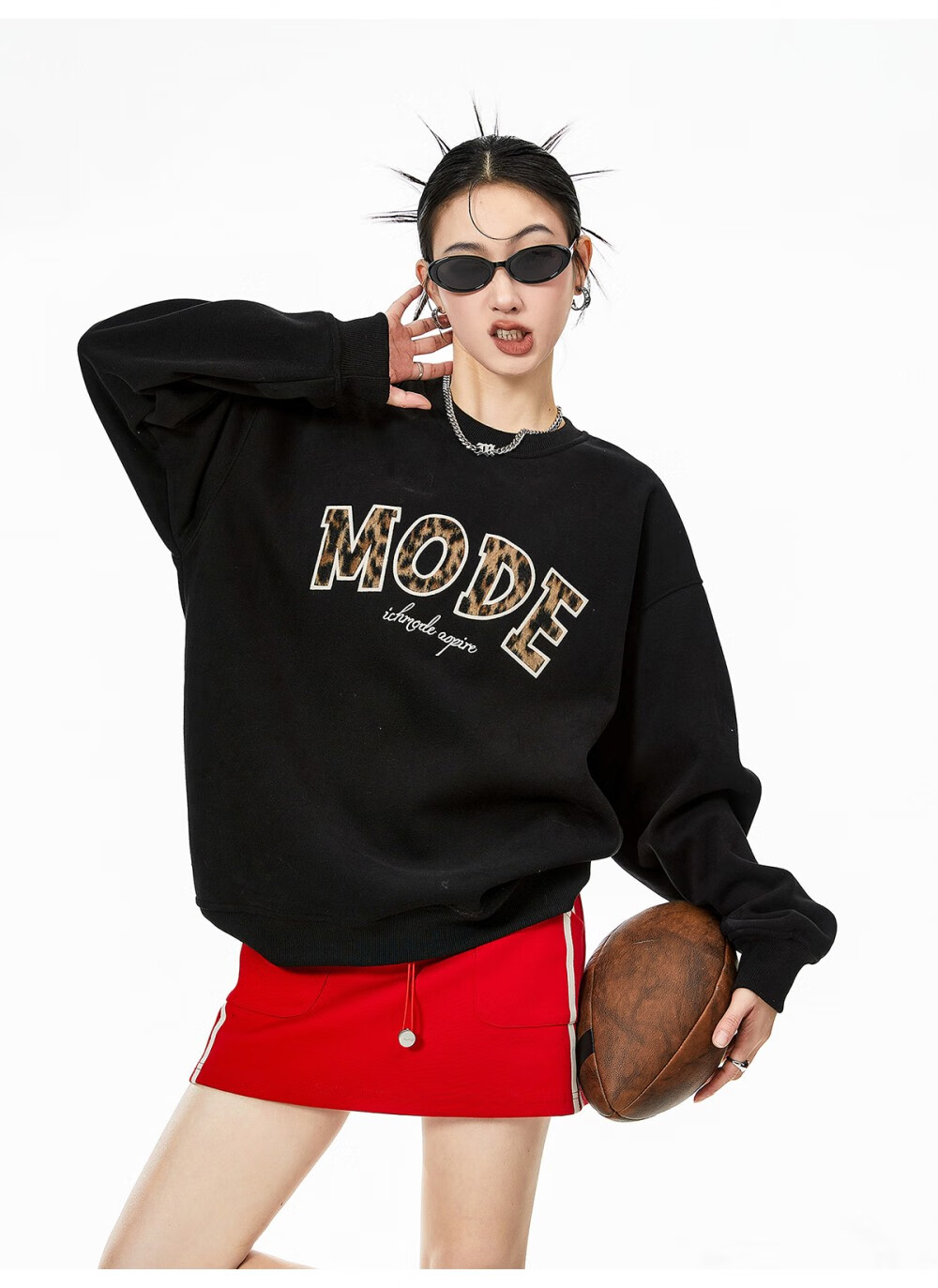 ICH MODE American Style Gray Crewneck Sweatshirt Women 2026 Spring New Loose Casual Jacket Top Light Gray S 31