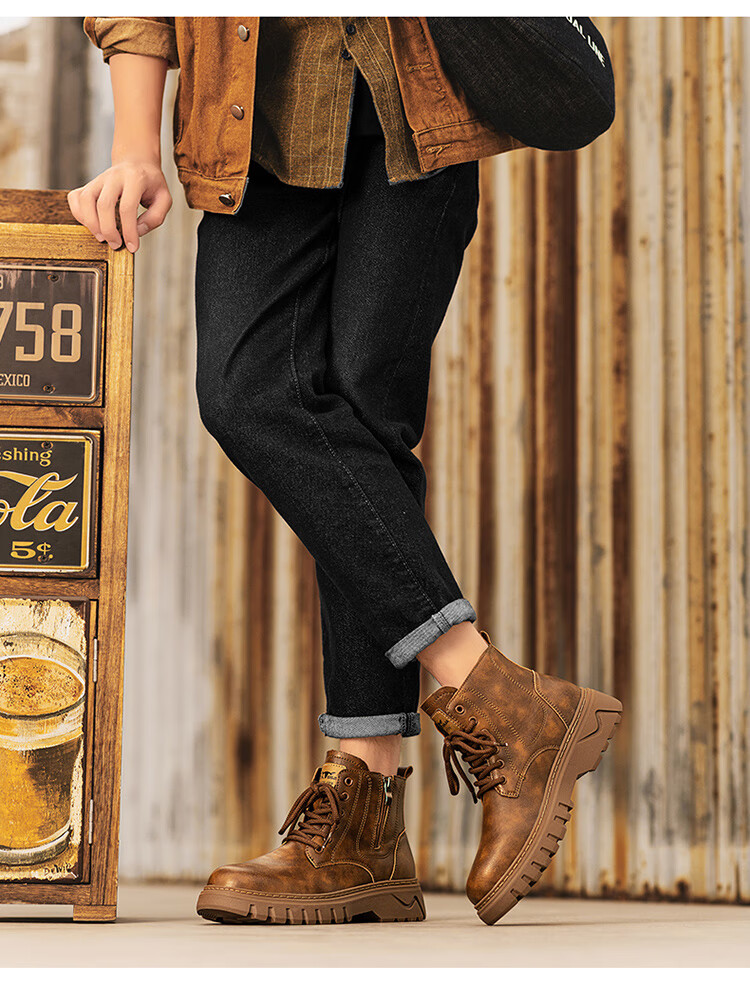 Bull Family Martin Boots Men 2026 Winter New British Style Retro Work Boots Thick Sole Durable Men's Motorcycle Boots 20