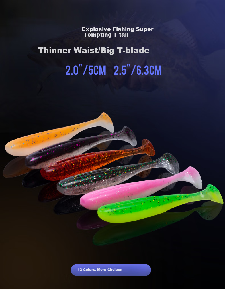 Guowangliya Soft Bait with T-Tail, Freshwater Mandarin Fish Bait, Lead Head Hook, Bottom Fishing for Bass And Snakehead, Artificial Bait, 6.3cm/02 Color/16 Pieces 1