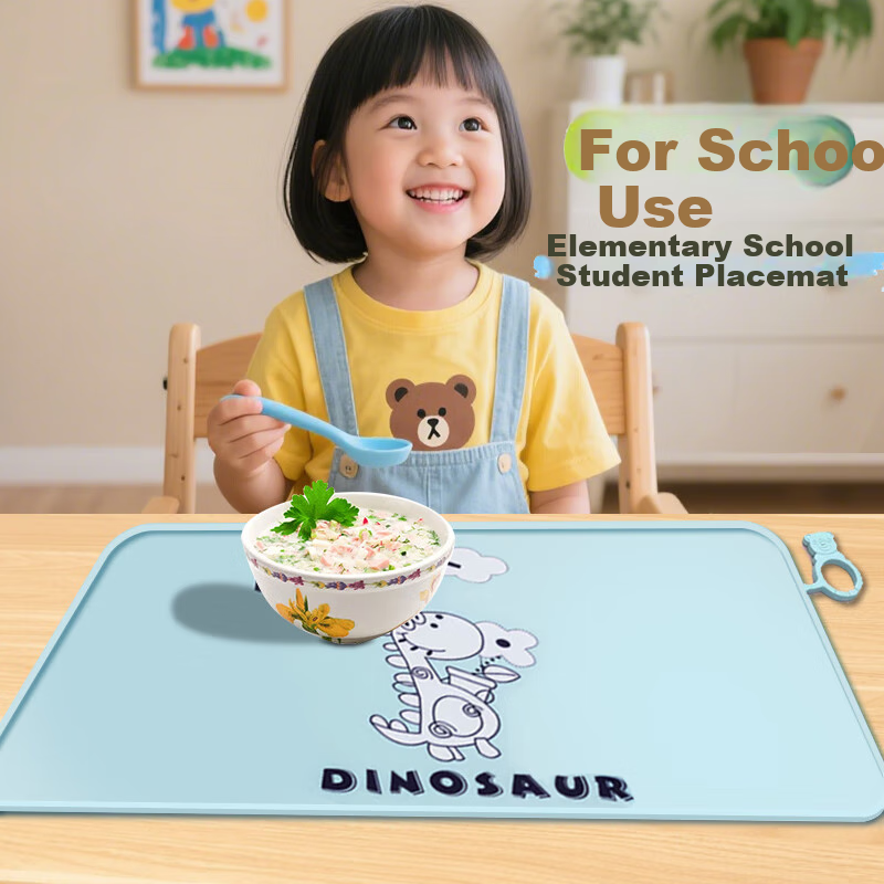 Jingxun Student Placemat, Children's Dining Mat, Elementary School Lunch Pad, Waterproof, Oil-Proof, Heat-Resistant Mat, Blue Long Neck Dragon Design, 1 Piece