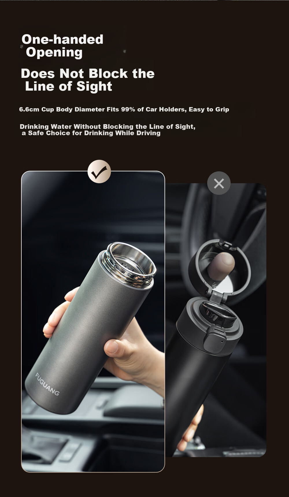 Fuguang Car One-Touch Lid-Opening Insulated Mug, Tea-Water Separation, 316L Stainless Steel Tea Infuser Cup, Cold-Keeping Cup, Business Water Bottle 4