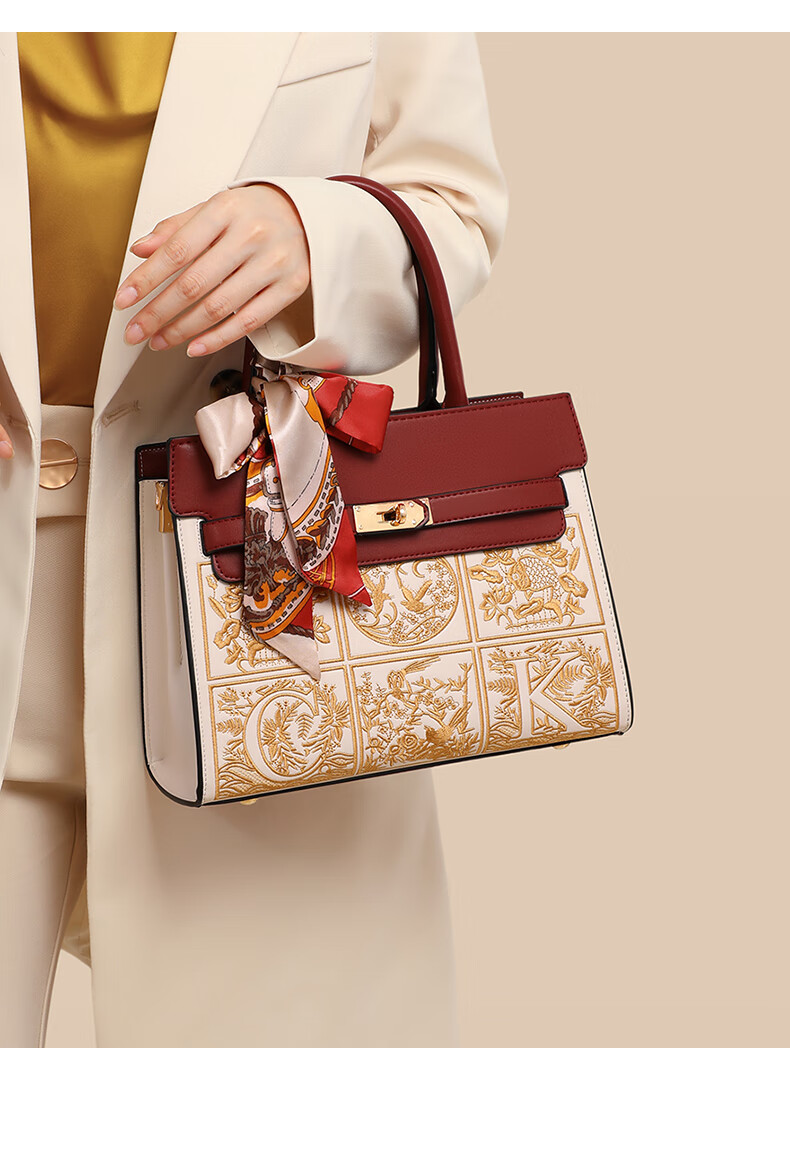 Viney Leather Handbag, Women's Bag, Tote Bag for Mothers, Crossbody Bag with Embroidery, Wedding Bag, Birthday And Mother's Day Gift, Practical Present for Mom 12