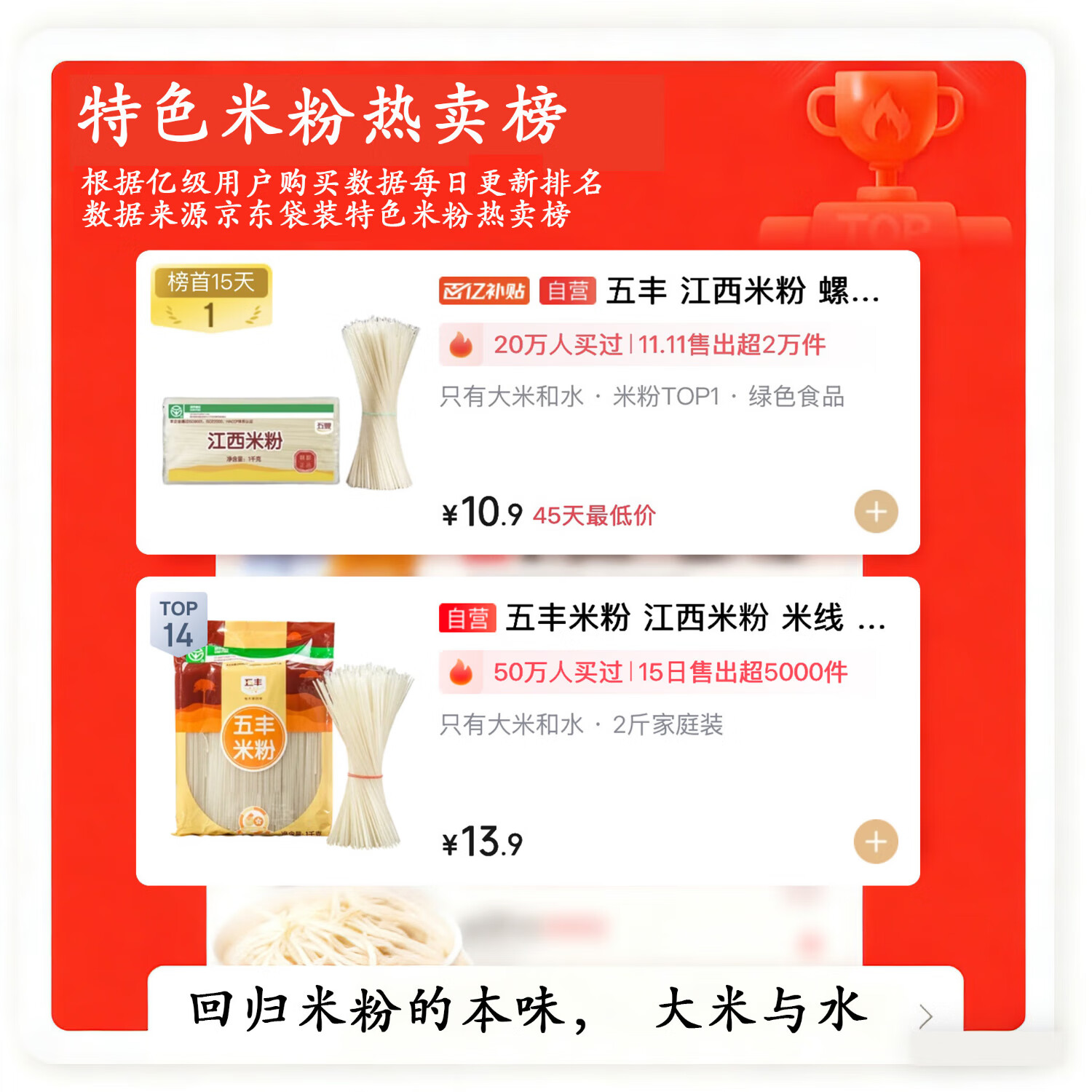 五丰江西米粉1kg 纯米制作 米粉米线南昌拌粉螺蛳粉无添加供港品质