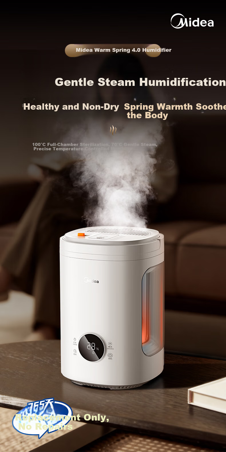 Midea [Night Light] Hot Steam Evaporative Humidifier for Rhinitis, Infants, Pregnant Women, Quiet Steaming Distillation Sterilization Home Bedroom Desktop Small Atomizer Birthday Gift SR-2R50Z 2