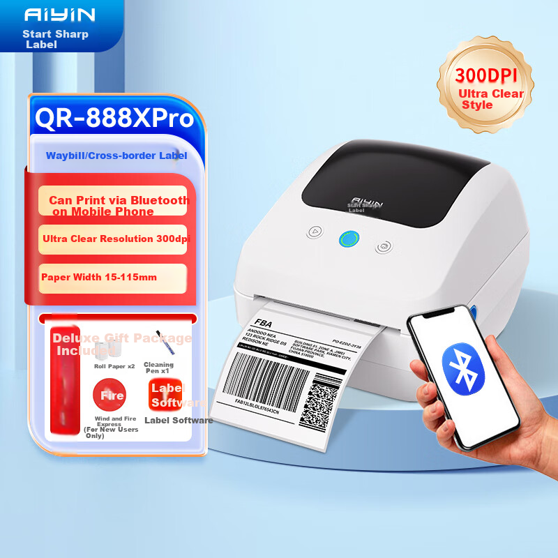 QIRUI QR-888XPro Bluetooth Thermal Label Printer for Express Delivery, Cross-Border 300dpi High-Definition Model, 108MM Self-Adhesive Electronic Shipping Label Printer