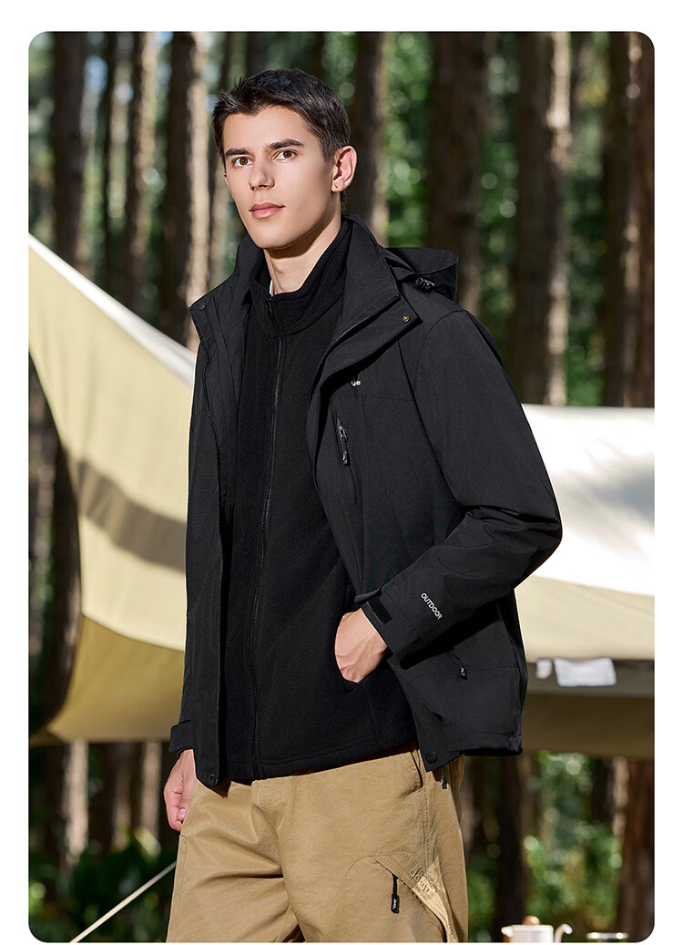 JEEP Men's 3-in-1 Fleece Two-Piece Warm Waterproof Jacket Advanced Black (Fleece) 3XL 25