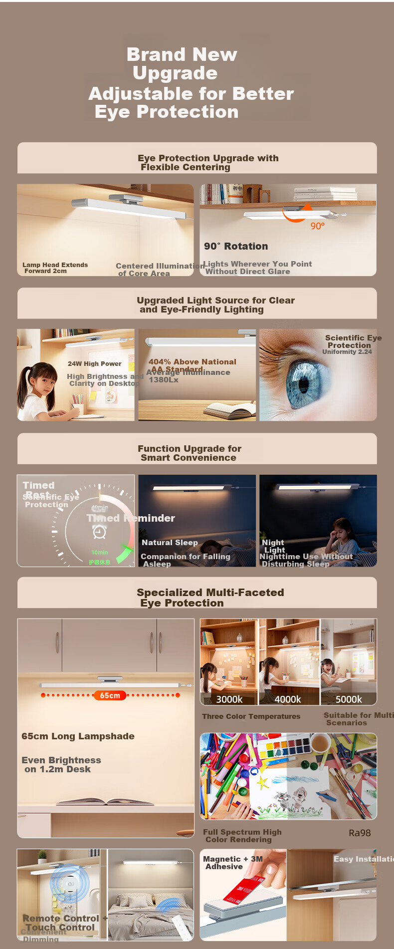 Haishibao Eye Protection Desk Lamp with Magnetic Suction, Wall-Mounted Full Spectrum Lamp for Study, Cool Light for Bunk Beds And Cabinets AM53-24W 4