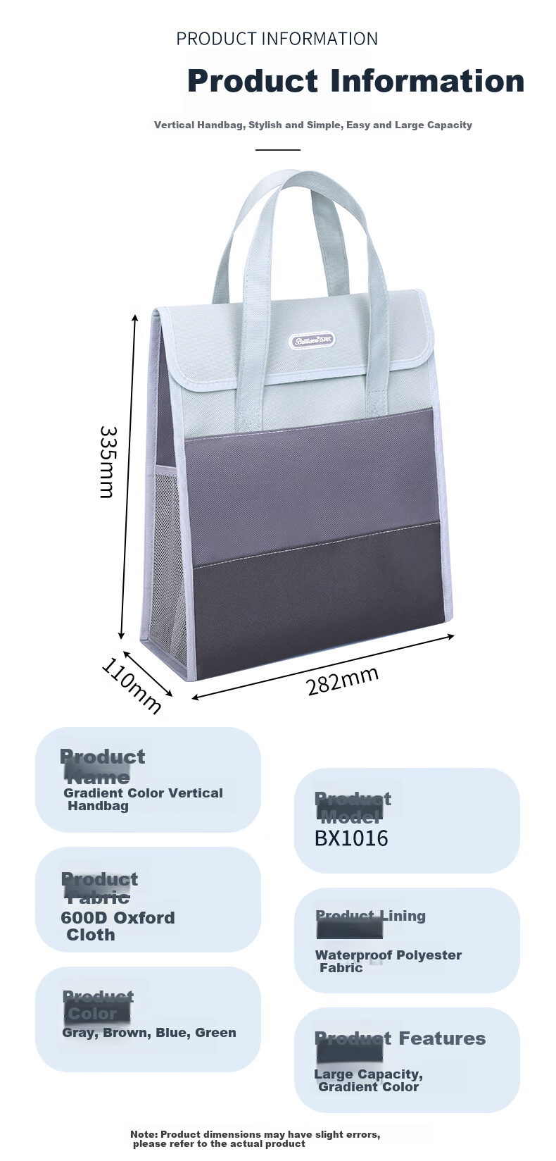 Bailiwen BX1016 Blue Vertical Handbag, Student Book Bag, Large Capacity Canvas Bag, Middle School Student Backpack, Tutoring Bag, Art Bag, Handheld Homework Bag, File Bag 2