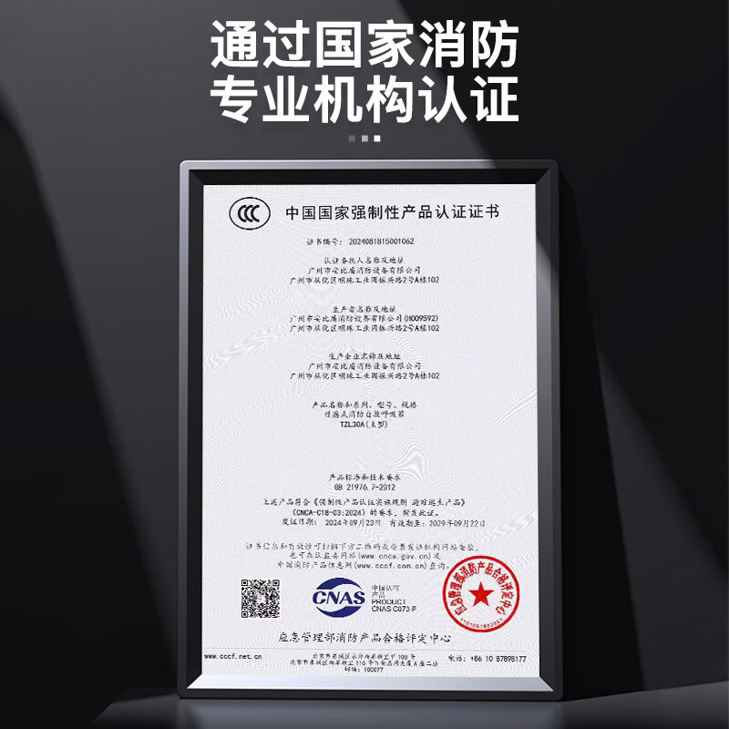 DEXUN THE FUTURE Fire Mask Filtered Self-Rescue Respirator Gas Mask Smoke Protection 3C Certified TZL30A