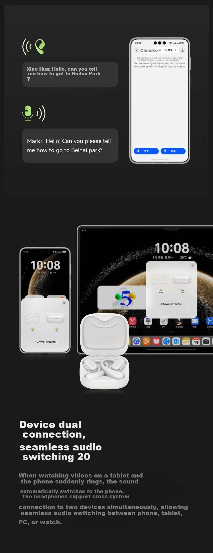 HUAWEI FreeArc Earphones, Bluetooth Sports Open-Ear Headphones, Secure Fit, Open Listening, IP57 Dust And Water Resistant, Warm Cloud White, Suitable for Men And Wome 19