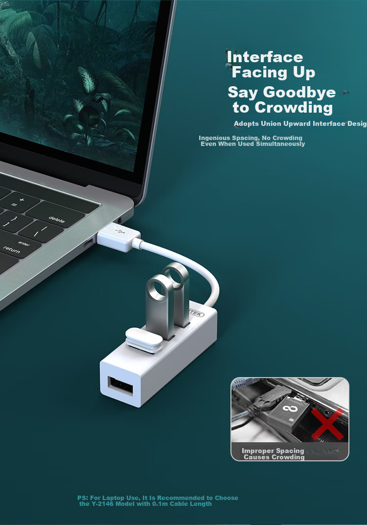 UNITEK USB 3.0 Hub, 4-Port Expansion Dock with Type-C Power Port, for Laptops And Desktop Computers, One-To Adapter for Keyboard, Mouse, USB Drive, 0.3 Meters 5