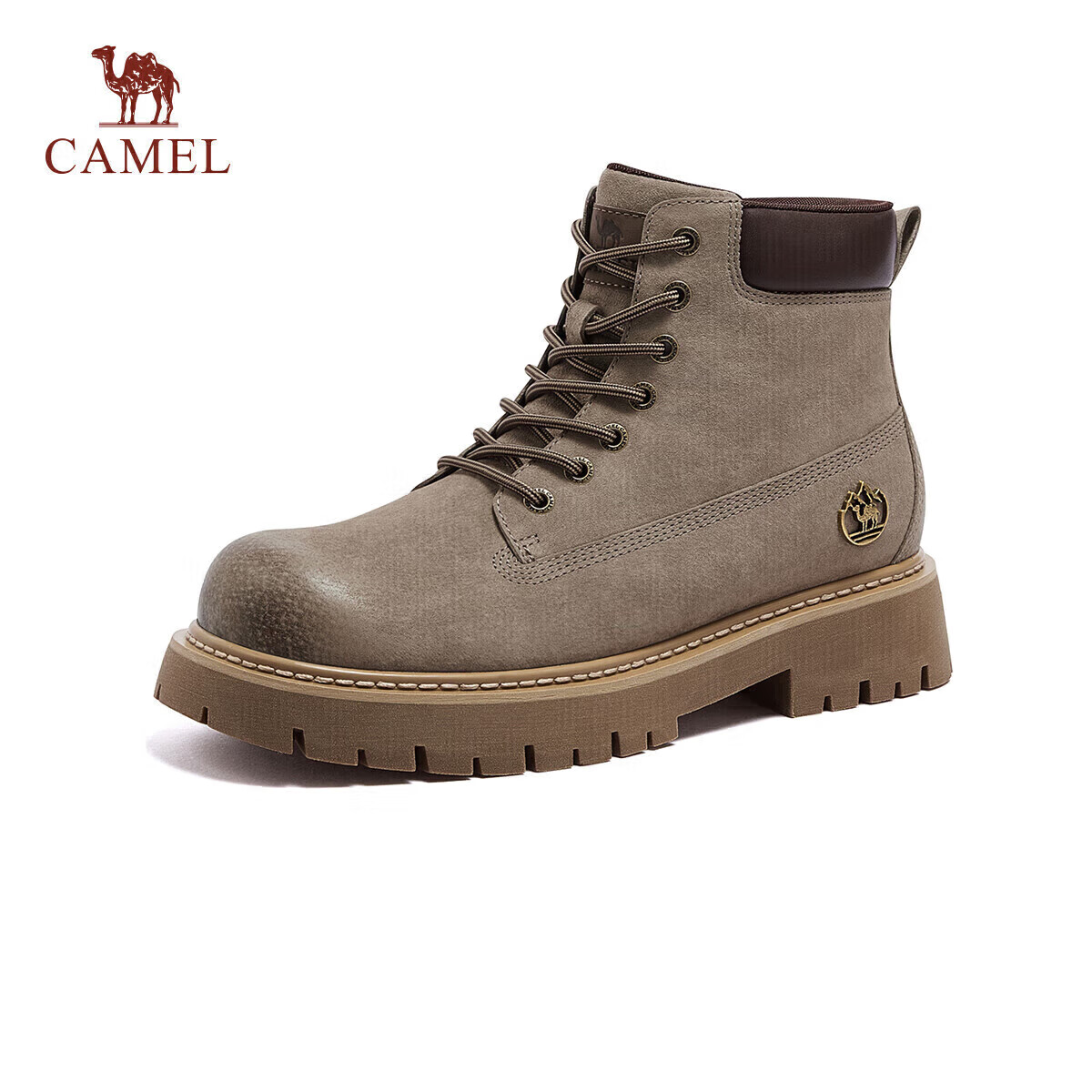CAMEL [Shanyue] Work Boots for Men, Trendy Thick-Soled Heightening Martin Boots, L15W076018, Deep Sand (Men's Style), Size 42