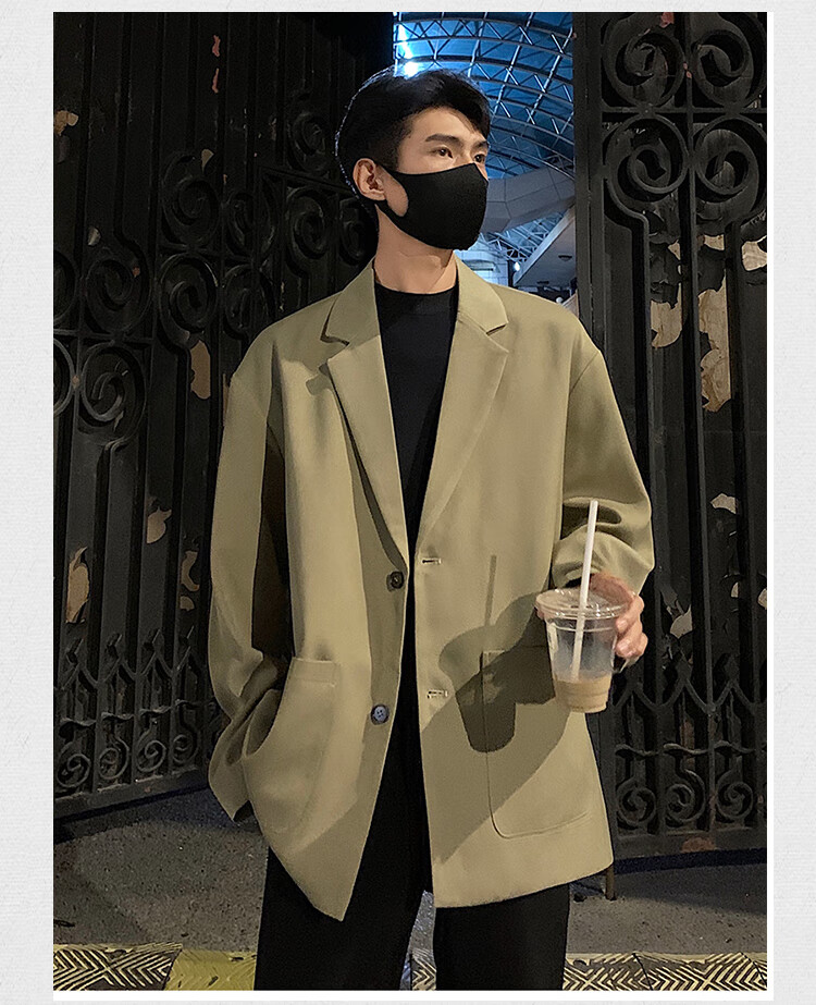 Dingfengbaoluo Solid Color Casual Blazer Autumn Jacket Men's High-End Stylish Suit Fashion Top EX03 Black XL 14
