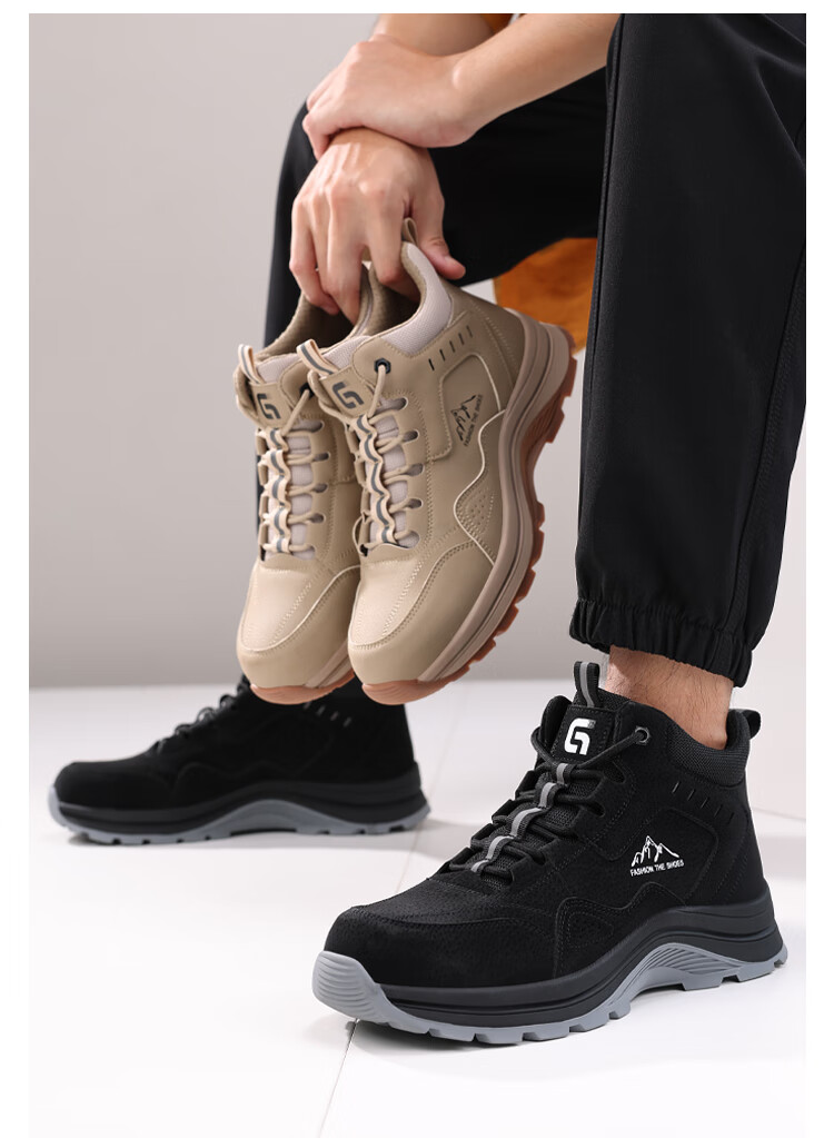 Jingtu Men's High-Top Safety Work Shoes Steel Toe Waterproof Anti-Puncture Comfortable Winter Construction Safety Shoes 5039G Size 38 5