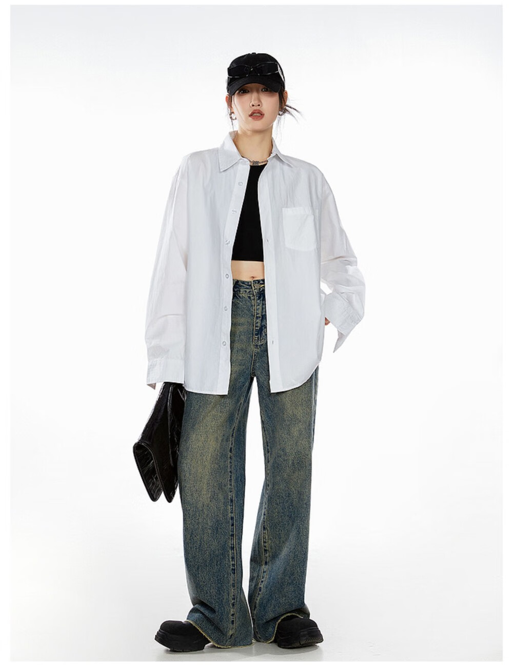 ICH MODE American Vintage White Shirt Women Casual Loose Fit Trendy Blouse Jacket Top Lazy Style White M 13