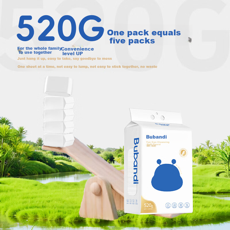 Bubandi Facial Cleansing Wipes, Cloud-Like Softness, Hanging Dispenser, Disposable Face Towels, 520g*1 Pack, Flexible And Durable