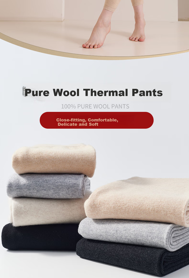 Mengyangwang Women's 100% Pure Wool Thermal Underwear Leggings, Warm Base Layer Pants for Autumn And Winter, Thick Seamless Knitted Wool Pants 2