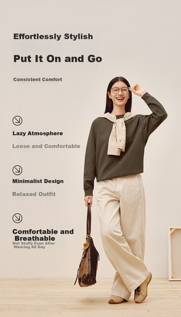 JD Original Women's Sweatshirt, New Winter Style Jacket, Round Neck Solid Color Clothing, Cream White, Size S 12
