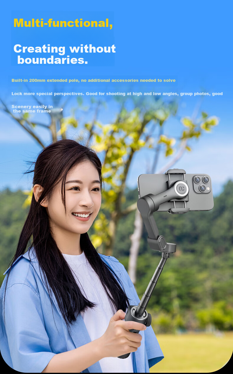 Aochuan V8 Smartphone Gimbal Stabilizer, Three-Axis Anti-Shake AI Tracking, Handheld Video Shooting, Vlog Smart Phone Photography Selfie Stick, Follow-Up Travel, Black 9