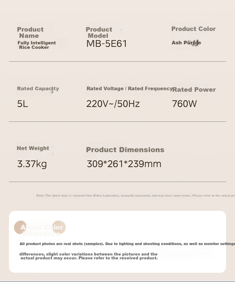 Midea Rice Cooker 3-4 People 4L Household Ceramic Antibacterial Wear-Resistant Inner Pot One-Touch Firewood Rice Quick Cooking Smart Reservation Multifunctional Micro-Pressure Stew Rice Cooker MB-4E61 18