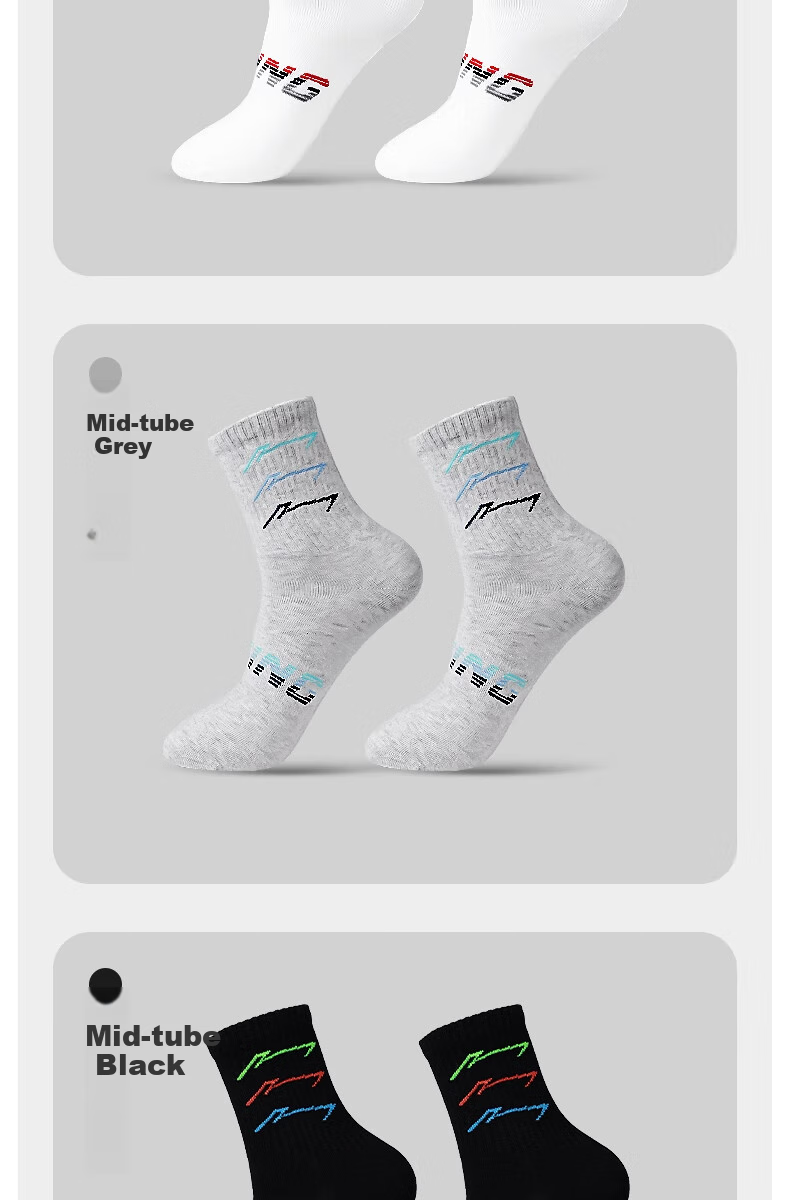 Li-Ning Socks for Men And Women, Sports Basketball Running Socks, Mid-Calf, Spring And Summer, Cotton Casual Sweat-Absorbing Breathable Odor-Resistant Hiking Socks, Gray 17