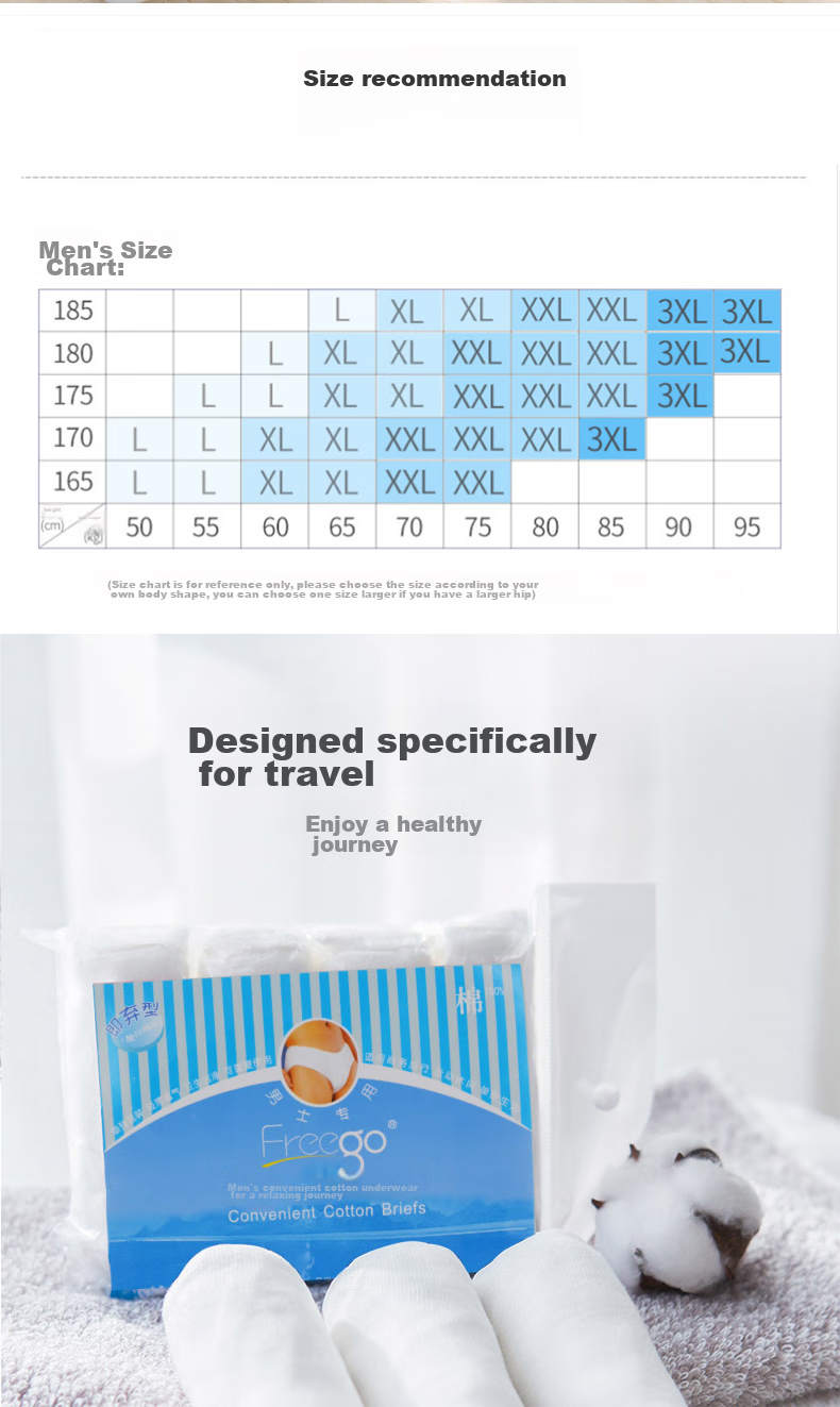 Freego Disposable Men's Underwear, Double-Layer Paper, 7 Individually Wrapped, No-Wash, Portable, for Travel, Business Trips, Vacations, Outdoor Activities, Size L 3