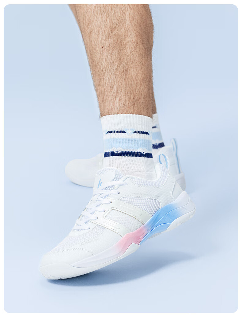 KAWASAKI Badminton Shoes for Men And Women, Shock-Absorbing, Wear-Resistant, Breathable Sports Shoes Puff K-073d Plus Rainbow White 41 12