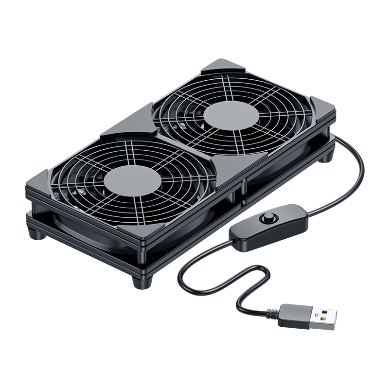 Liantuo Router Cooler Dual Fan 12CM Mini Host Stand Optical Modem TV Set-Top Box Cooling Base Large Fan Black Support USB Powered