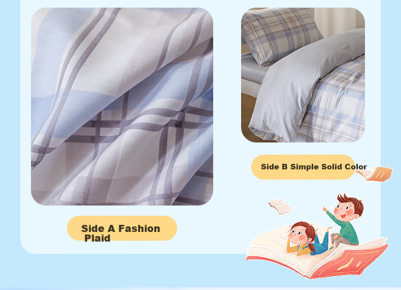 Hengyuanxiang Class A Pure Cotton Dormitory Six-Piece Set (Three-Piece Set + Pillow Core + Quilt Core + Mattress Pad), Complete Set of Blue Plaid Bedding 7